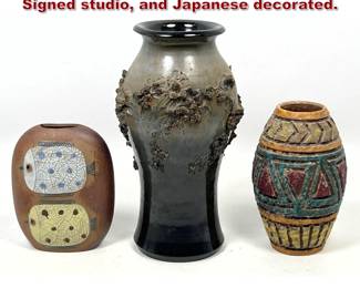 Lot 775 3pcs Studio Art Pottery. Italian, Signed studio, and Japanese decorated. 