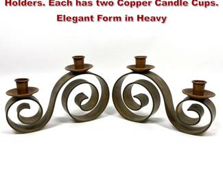 Lot 817 Pr Taxco Mexico Brass Scroll Candle Holders. Each has two Copper Candle Cups. Elegant Form in Heavy 