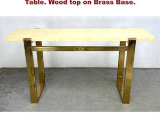 Lot 1039 Springer Style Tall Long Console Table. Wood top on Brass Base. 