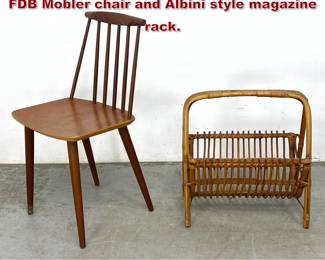 Lot 959 2pcs Mid Century Modern Furniture. FDB Mobler chair and Albini style magazine rack.