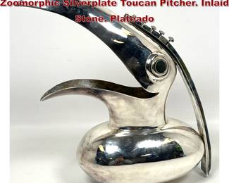 Lot 840 Los Castillo Workshop in Taxco Zoomorphic Silverplate Toucan Pitcher. Inlaid Stone. Plateado