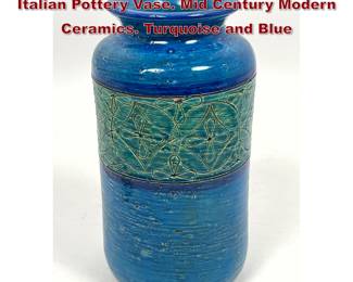 Lot 809 ALDO LONDI for BITOSSI Glazed Italian Pottery Vase. Mid Century Modern Ceramics. Turquoise and Blue 