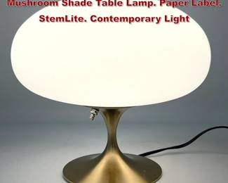 Lot 693 DESIGNLINE Gold Tone Base Glass Mushroom Shade Table Lamp. Paper Label. StemLite. Contemporary Light