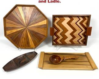 Lot 1048 5pcs Artisan Wood Trays. and Ladle. 