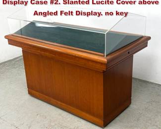 Lot 1076 Large Wood Base Museum style Display Case 2. Slanted Lucite Cover above Angled Felt Display. no key