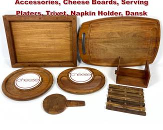 Lot 1054 Vintage Danish Modern Teak Accessories, Cheese Boards, Serving Platers, Trivet, Napkin Holder, Dansk
