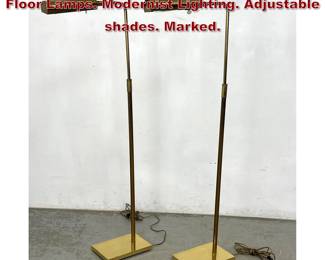 Lot 670 Pr KOCH LOWY Brass Adjustable Floor Lamps. Modernist Lighting. Adjustable shades. Marked.