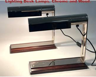 Lot 692 Pair Louis Baldinger Architectural Lighting Desk Lamps. Chrome and Wood.