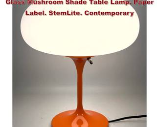 Lot 915 DESIGNLINE Orange Enameled Base Glass Mushroom Shade Table Lamp. Paper Label. StemLite. Contemporary