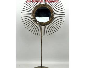 Lot 805 C. Jere 68 Brutalist Sunburst Mirror on Stand. Signed. 
