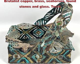 Lot 893 Trudi Gilliam Beachcomers basket. Brutalist copper, brass, seahorses, found stones and glass. Torch 