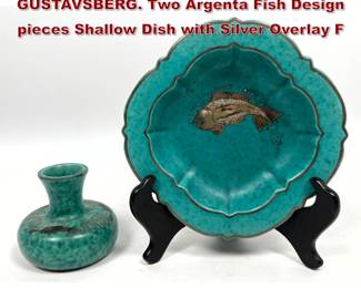 Lot 800 2pc Wilhelm Kage for GUSTAVSBERG. Two Argenta Fish Design pieces Shallow Dish with Silver Overlay F