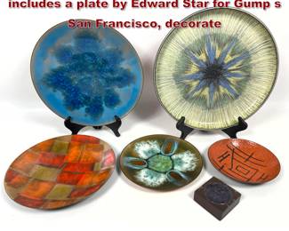 Lot 909 6pcs Metal Ware Dishes. The group includes a plate by Edward Star for Gump s San Francisco, decorate