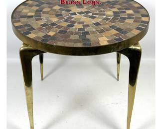 Lot 771 Vintage Tile Mosaic Side Table with Brass Legs. 