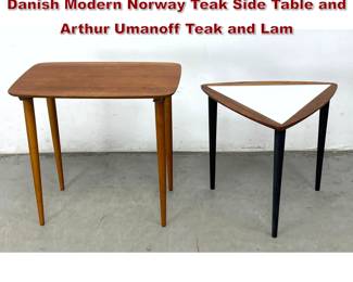 Lot 991 2pcs Mid Century Modern Tables. Danish Modern Norway Teak Side Table and Arthur Umanoff Teak and Lam