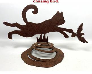 Lot 891 Iron Folk Art Garden Sculpture. Cat chasing bird. 