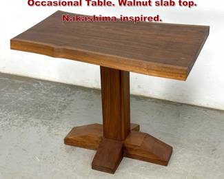 Lot 606 Mid Century Modern Live Edge Occasional Table. Walnut slab top. Nakashima inspired. 
