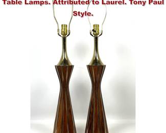 Lot 675 Pair Mid Century Modern Corseted Table Lamps. Attributed to Laurel. Tony Paul Style. 