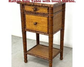 Lot 1052 Tommy Bahama Attributed Bamboo Rattan Side Table with Inset Marble. 