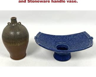 Lot 785 2pcs Art Pottery. Blue Ikebana Vase and Stoneware handle vase. 