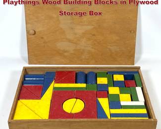 Lot 1072 Vintage Colorful Creative Playthings Wood Building Blocks in Plywood Storage Box