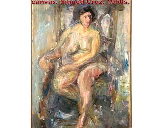 Lot 890 Modernist figural oil painting on canvas. Signed Cruz, 1960s.