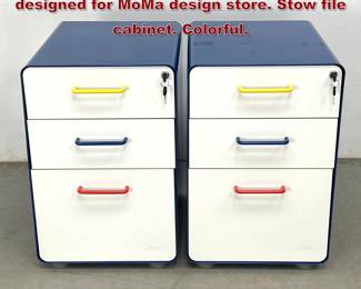 Lot 720 Pair Poppin 3 Drawer Cabinets designed for MoMa design store. Stow file cabinet. Colorful. 