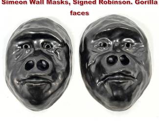 Lot 897 Pair Studio Pottery Glazed Earthen Simeon Wall Masks, Signed Robinson. Gorilla faces