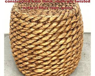 Lot 659 Barrelshaped accent table stool constructed from thick, multiply twisted natural fiber rope, possi