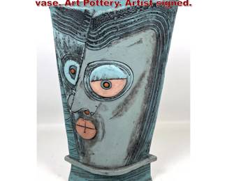 Lot 774 Large slabbuilt ceramic vessel vase. Art Pottery. Artist signed. 