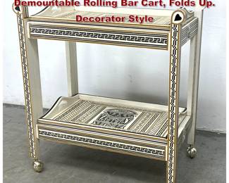 Lot 1002 Vintage Painted Moroccan Demountable Rolling Bar Cart, Folds Up. Decorator Style