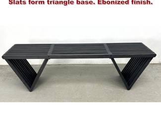 Lot 1010 Architectural Style Slat Bench. Slats form triangle base. Ebonized finish. 
