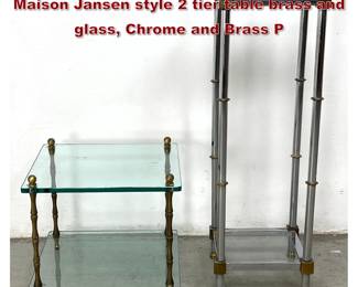 Lot 619 2pcs Mid Century Modern Tables. Maison Jansen style 2 tier table brass and glass, Chrome and Brass P