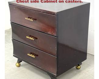 Lot 1000 Mid Century Modern 3 Drawer Chest side Cabinet on casters.