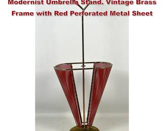 Lot 886 MATHIEU MATEGOT French Modernist Umbrella Stand. Vintage Brass Frame with Red Perforated Metal Sheet