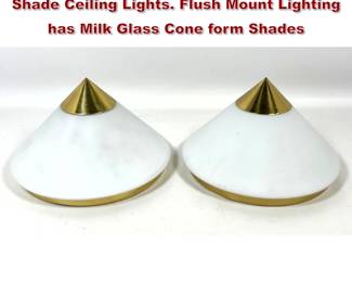 Lot 873 Pr GLASHUTTE LIMBURG Cone Shade Ceiling Lights. Flush Mount Lighting has Milk Glass Cone form Shades