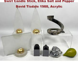Lot 884 Mid Century Modern Lot. Dansk Swirl Candle Stick, Elika Salt and Pepper David Tisdale 1988, Acrylic 