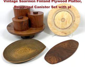 Lot 1015 Mid Century Modern Wood Lot. Vintage Saarinen Finland Plywood Platter, Rosewood Canister Set with pl