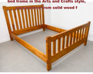 Lot 1013 Studio woodworker contemporary bed frame in the Arts and Crafts style, constructed from solid wood f
