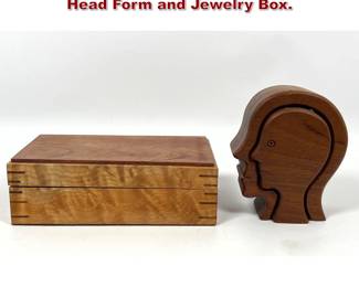 Lot 1018 2pcs Artisan Wood Boxes. Bust Head Form and Jewelry Box. 