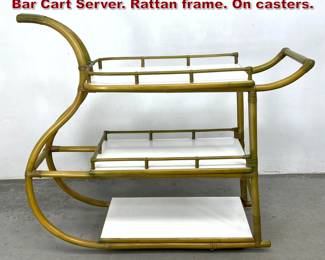 Lot 944 Mid Century Modern 3 tier Gondola Bar Cart Server. Rattan frame. On casters.