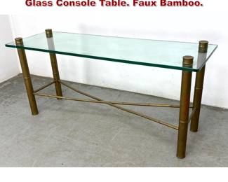 Lot 1062 Mid Century Modern Brass and Glass Console Table. Faux Bamboo. 