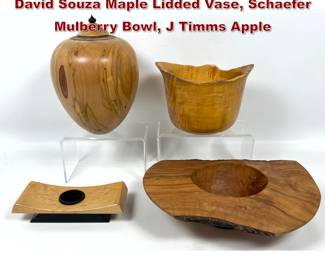 Lot 1032 3pcs Studio Woodworker Objects. David Souza Maple Lidded Vase, Schaefer Mulberry Bowl, J Timms Apple