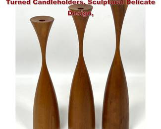 Lot 1066 Set 3 Rude Osolnik Style Walnut Turned Candleholders, Sculptural Delicate Design, 