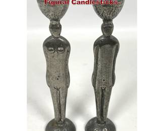 Lot 797 Pair Patrick Meyer Cast Pewter Figural Candlesticks. 