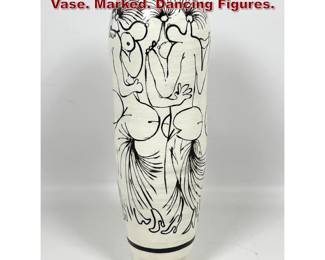Lot 796 Japanese Hand Decorated Cylinder Vase. Marked. Dancing Figures. 