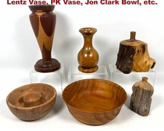 Lot 1069 6pcs Artisan Wood Objects. R Lentz Vase, PK Vase, Jon Clark Bowl, etc.
