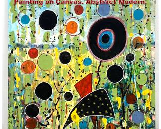 Lot 691 Square Dennis Sakelson Modernist Painting on Canvas. Abstract Modern. 