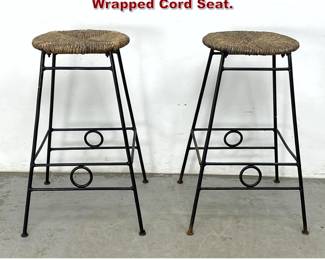 Lot 992 Pair Iron Frame Bar Stools with Wrapped Cord Seat. 