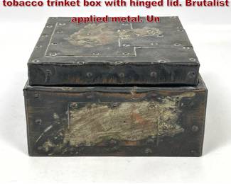 Lot 777 Attributed to Paul Evans cork lined tobacco trinket box with hinged lid. Brutalist applied metal. Un